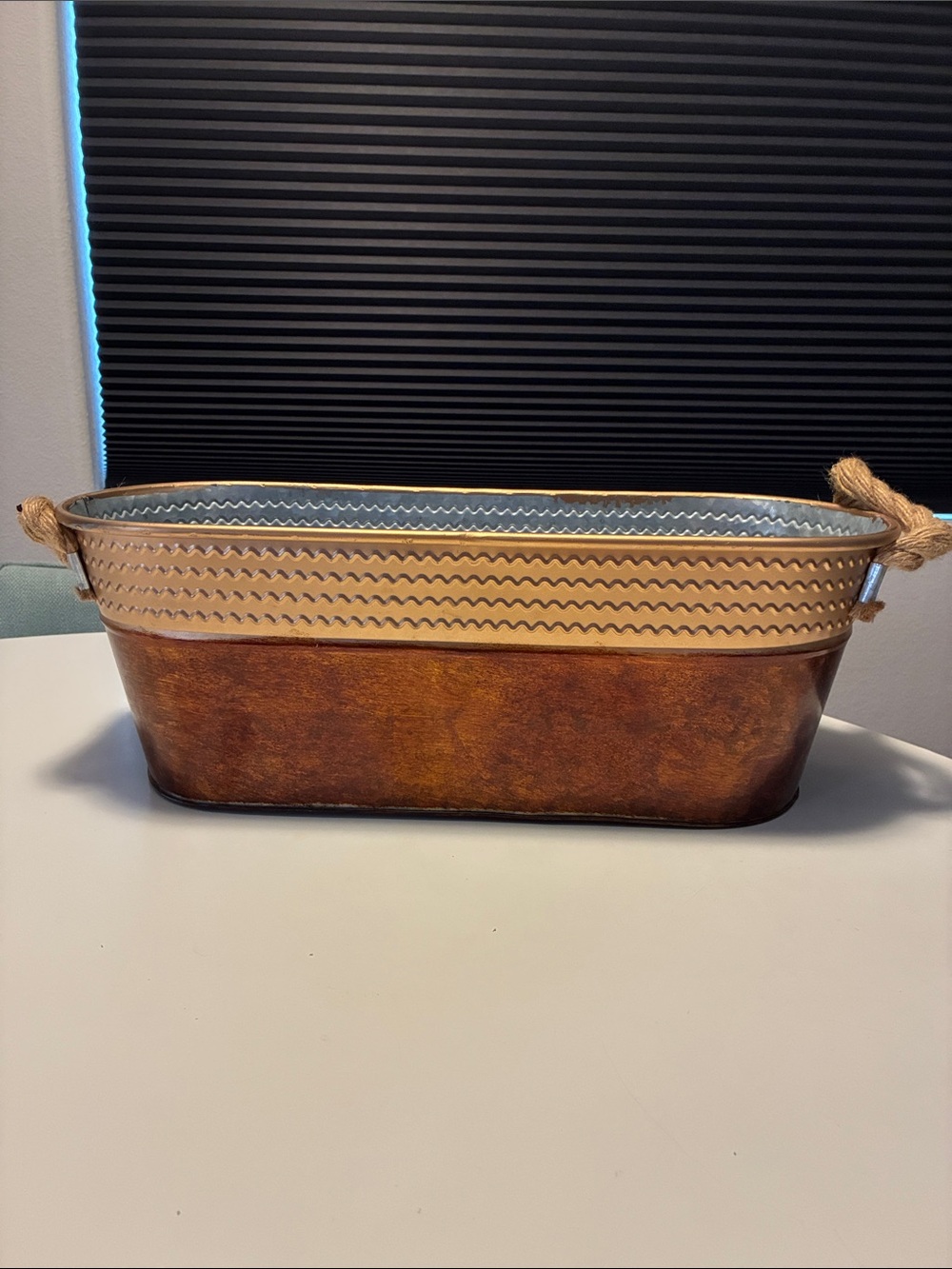 Rustic Brown and Tan Decorative Metal Planter with Rope Handles